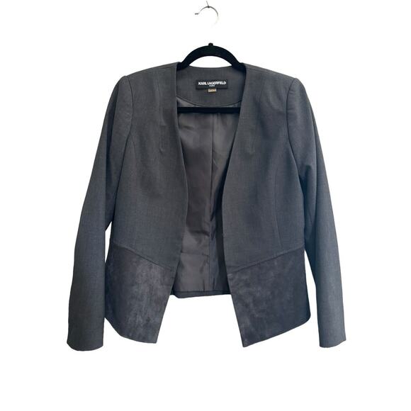 Karl Lagerfeld Paris 4 Gray Blazer Jacket Asymmetric Faux Suede Evening #2609 - Picture 1 of 12